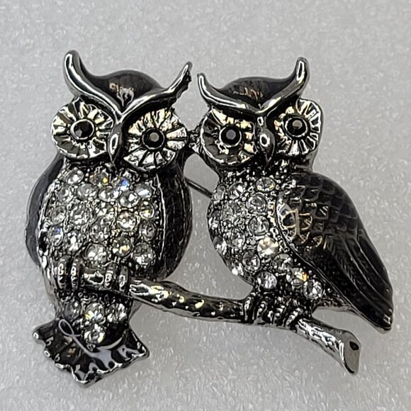Two Owls Brooch Pin - Picture 1 of 11